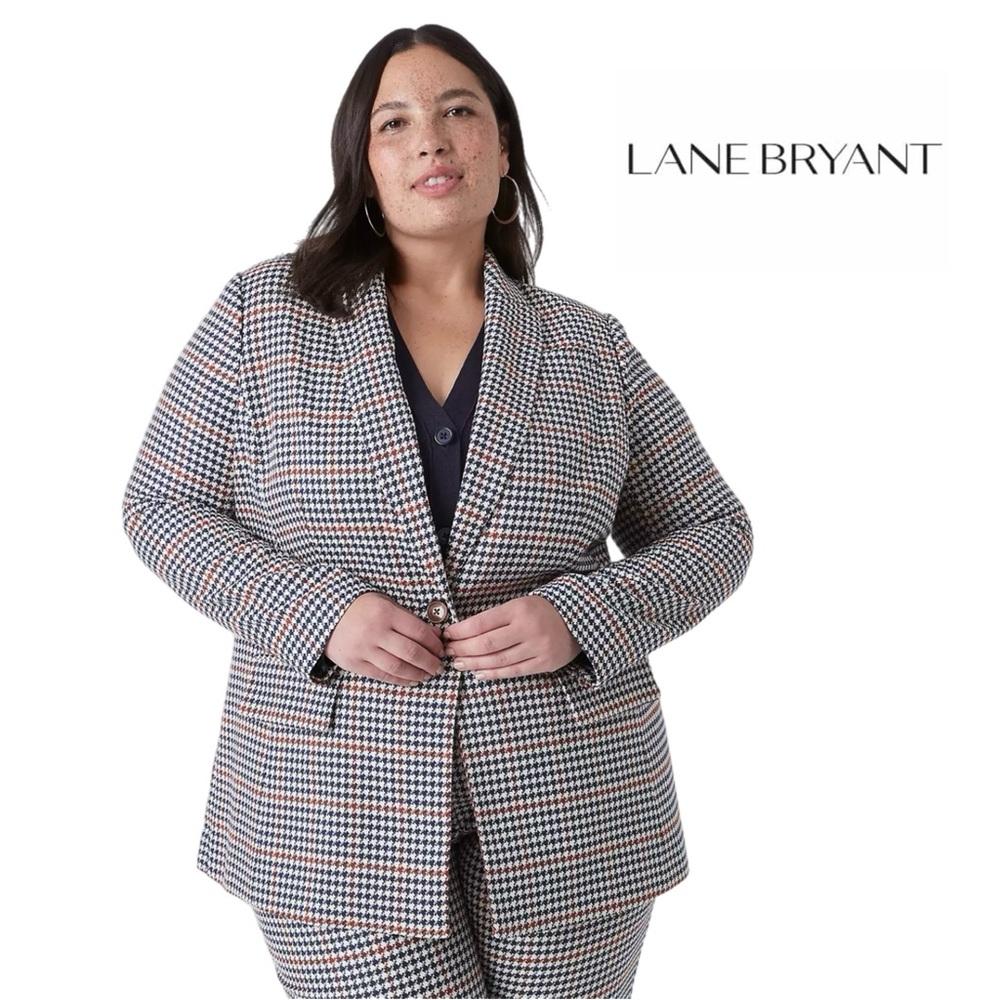 NEW Lane Bryant Boyfriend Single-Breasted Blazer Houndstooth Plaid